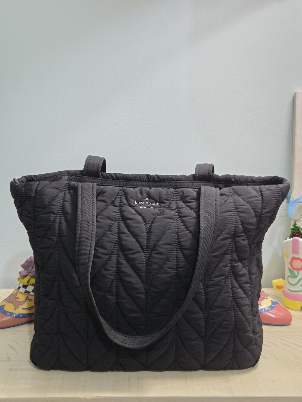 Kate Spade New York Ellie Quilted Nylon Tote Bag Black - EUC
